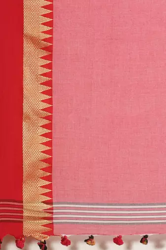 White & red pure cotton solid bengal handloom saree