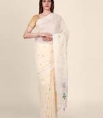 Off-white embroidered silk blend saree