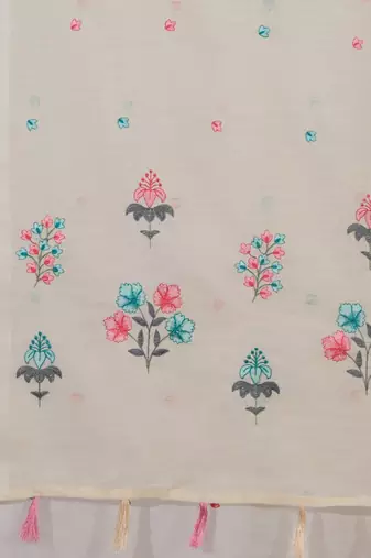 Off-white embroidered silk blend saree