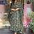 Green Anarkali Frock Style V Neck  Kurti Pant Dupatta Set