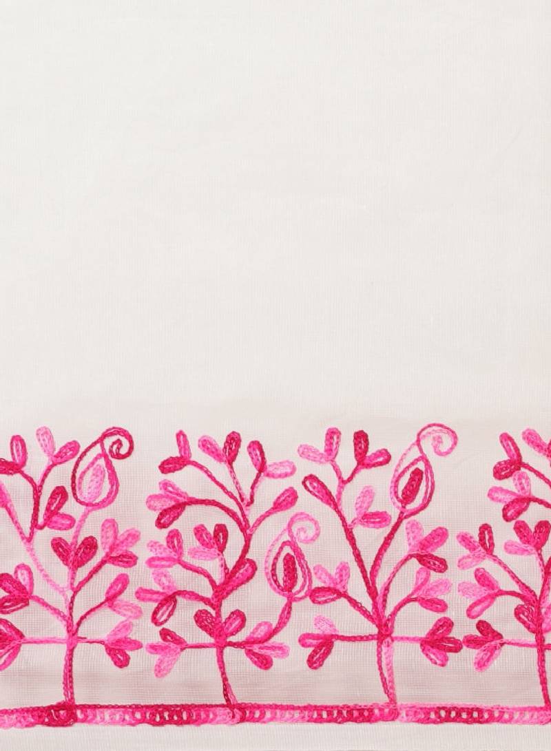 White & pink pure cotton solid saree