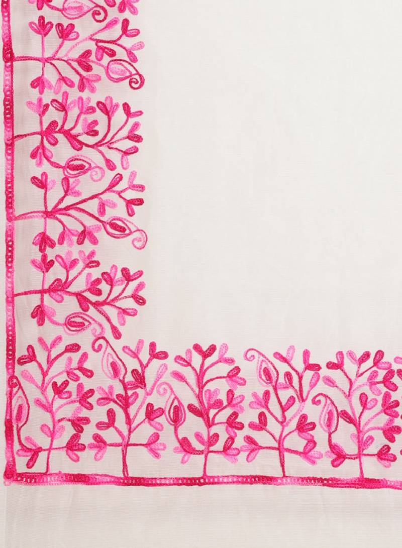 White & pink pure cotton solid saree