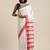 White & red liva pure cotton striped handloom saree