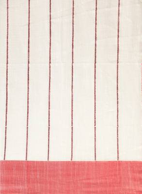 White & red liva pure cotton striped handloom saree 3