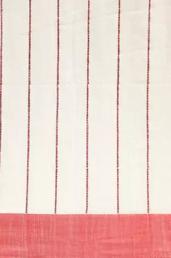 White & red liva pure cotton striped handloom saree