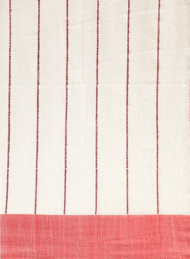 White & red liva pure cotton striped handloom saree