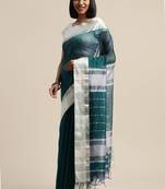 White & blue liva silk cotton woven design maheshwari saree