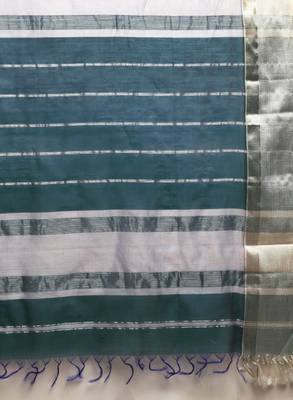 White & blue liva silk cotton woven design maheshwari saree 4