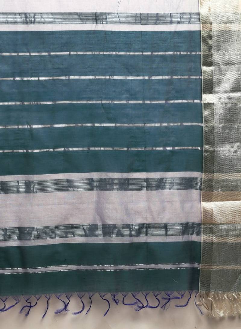 White & blue liva silk cotton woven design maheshwari saree