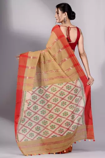 beige and green woven design tissue saree