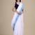 Women white & blue woven design zari jute silk jamdani saree