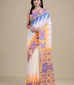 White & blue woven design jute silk jamdani saree