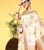 Beige woven design banarasi saree