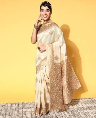 Beige woven design banarasi saree 2
