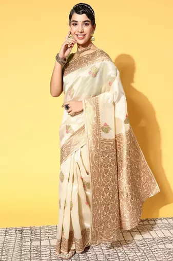 Beige woven design banarasi saree