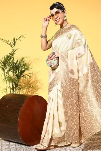 Beige woven design banarasi saree
