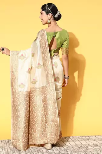 Beige woven design banarasi saree