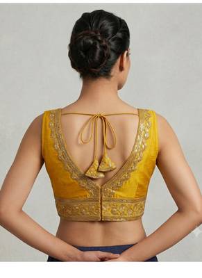 Mustard roman silk with coading sequence & beads work readymade blouse 2