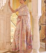 Beige & yellow floral silk blend banarasi saree