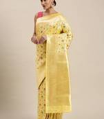 beige and pink floral zari silk blend celebrity banarasi saree