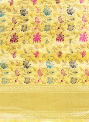 Beige & pink floral zari silk blend celebrity banarasi sarees 4