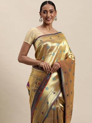 Golden & green woven design paithani saree 2