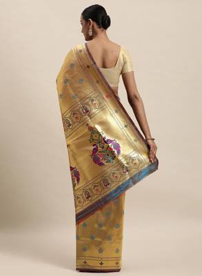 Golden & green woven design paithani saree 3