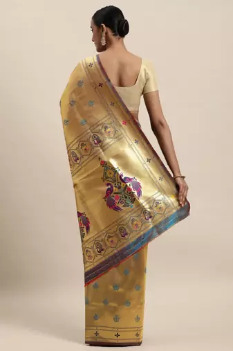 Golden & green woven design paithani saree
