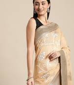 Beige floral silk blend banarasi saree