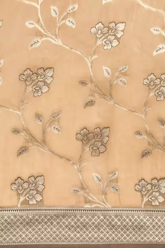 beige floral silk blend banarasi saree