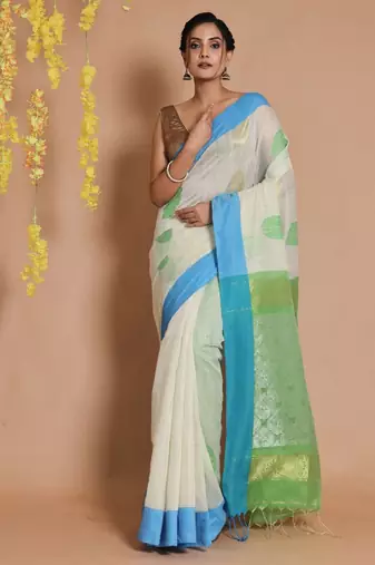 off white woven zari tissue saree