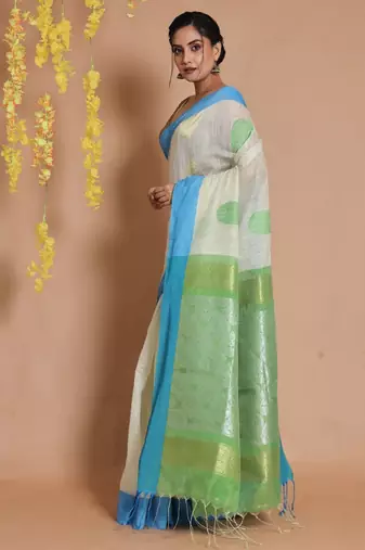 off white woven zari tissue saree