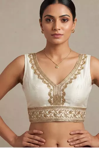 White roman silk with coading sequence & beads work readymade blouse