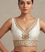 White roman silk with coading sequence & beads work readymade blouse