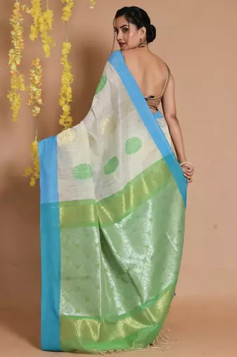 off white woven zari tissue saree