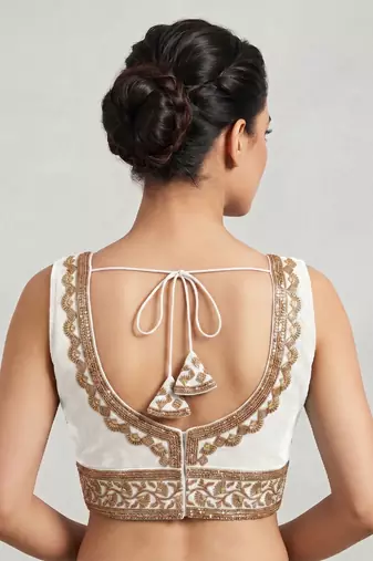 White roman silk with coading sequence & beads work readymade blouse