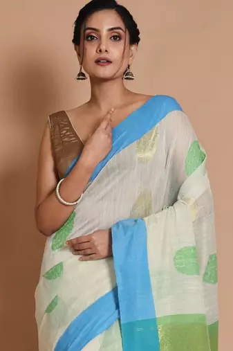 off white woven zari tissue saree