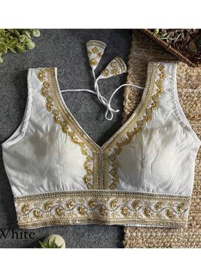 White roman silk with coading sequence & beads work readymade blouse 4