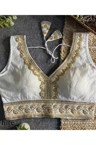 White roman silk with coading sequence & beads work readymade blouse