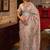 Beige & pink floral zari silk blend banarasi saree