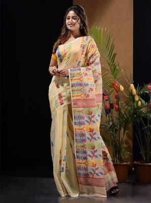 Woven design silk cotton jamdani saree 1