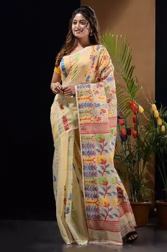 Woven design silk cotton jamdani saree
