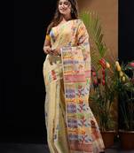 Woven design silk cotton jamdani saree
