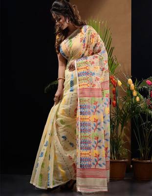 Woven design silk cotton jamdani saree 2