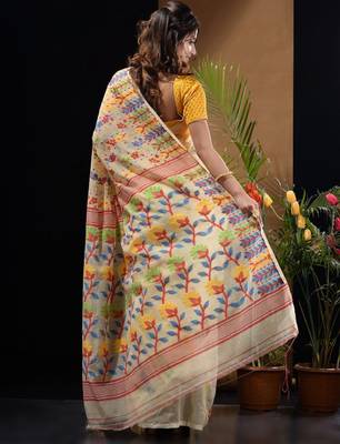 Woven design silk cotton jamdani saree 3