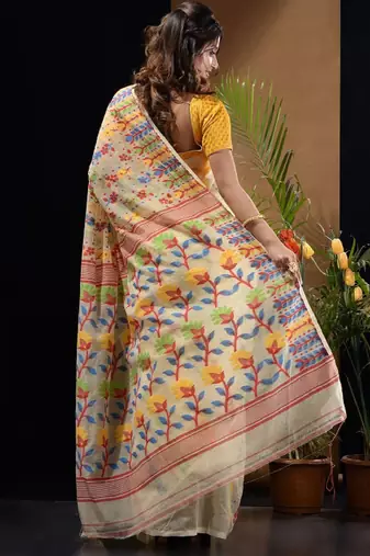 Woven design silk cotton jamdani saree