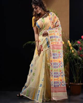 Woven design silk cotton jamdani saree 4