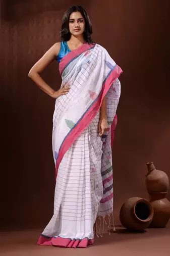 Checked pure cotton saree