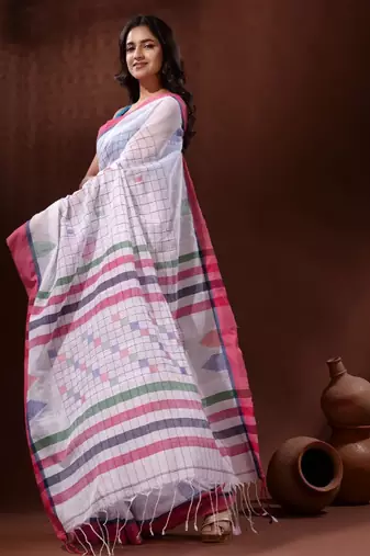 Checked pure cotton saree