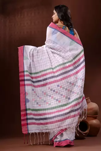 Checked pure cotton saree